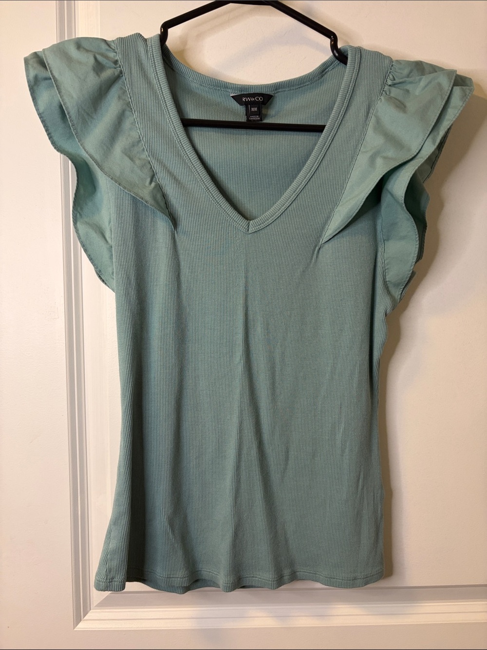 RW&CO. Mint Green V-Neck Ruffle Sleeve Tee